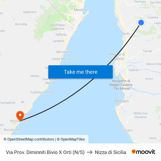 Via Prov. Diminniti  Bivio X Orti (N/S) to Nizza di Sicilia map