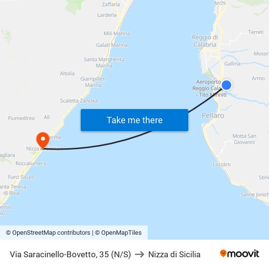 Via Saracinello-Bovetto, 35 (N/S) to Nizza di Sicilia map