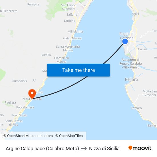 Argine  Calopinace (Calabro Moto) to Nizza di Sicilia map