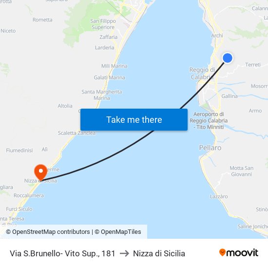 Via S.Brunello- Vito Sup., 181 to Nizza di Sicilia map