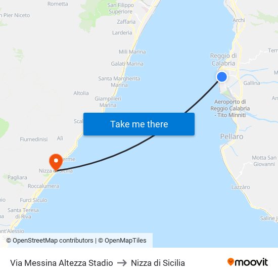 Via Messina  Altezza Stadio to Nizza di Sicilia map