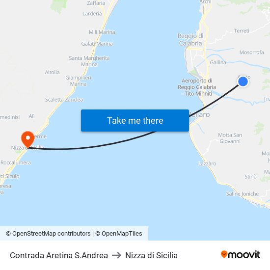 Contrada Aretina  S.Andrea to Nizza di Sicilia map