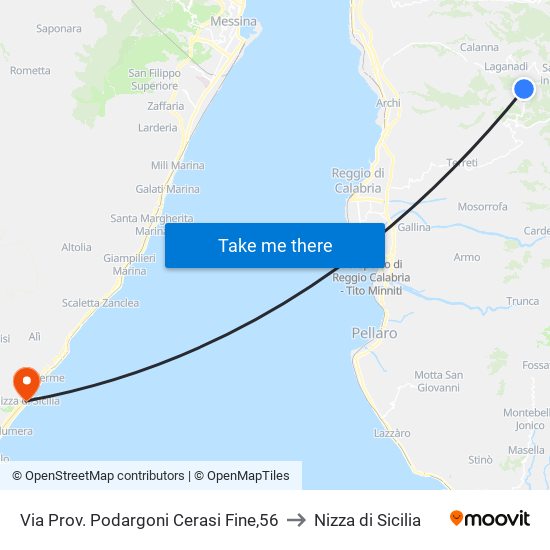 Via Prov. Podargoni  Cerasi Fine,56 to Nizza di Sicilia map