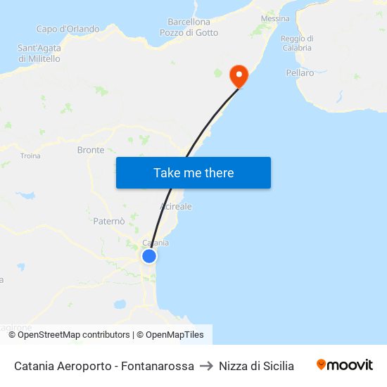 Catania Aeroporto - Fontanarossa to Nizza di Sicilia map