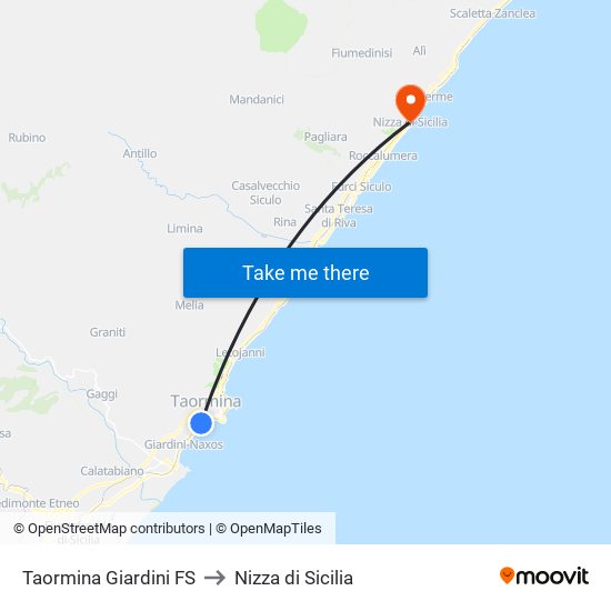Taormina Giardini FS to Nizza di Sicilia map