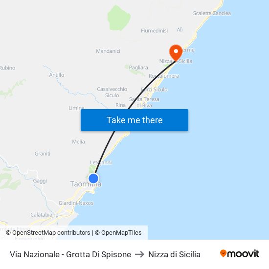 Via Nazionale - Grotta Di Spisone to Nizza di Sicilia map