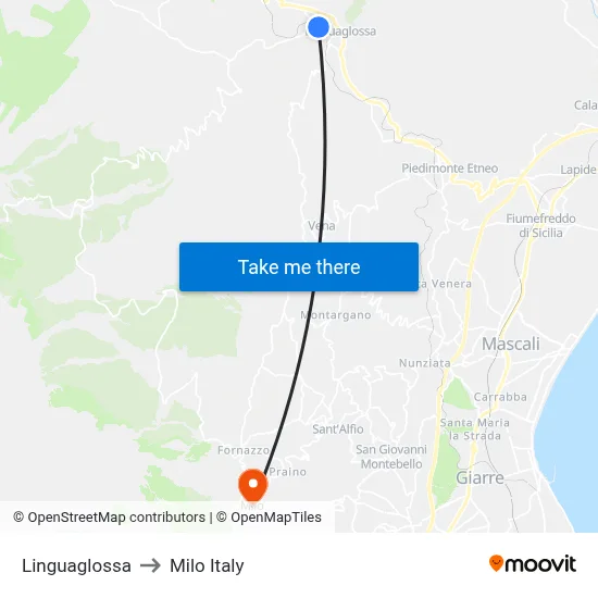 Linguaglossa to Milo Italy map