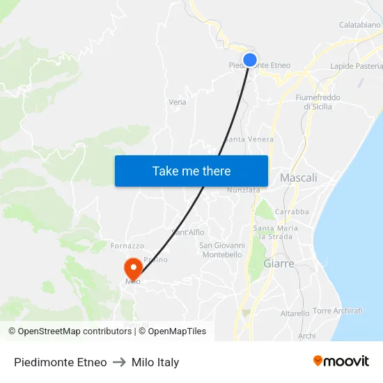 Piedimonte Etneo to Milo Italy map