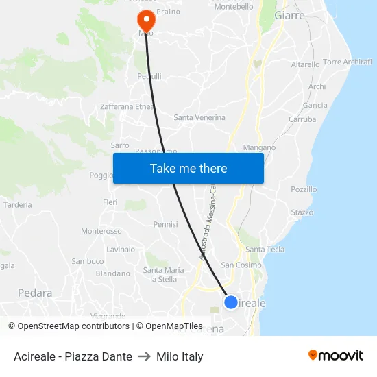 Acireale - Piazza Dante to Milo Italy map