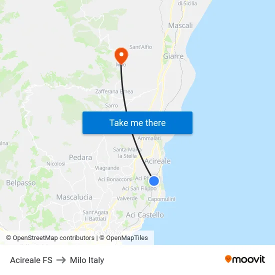Acireale FS to Milo Italy map