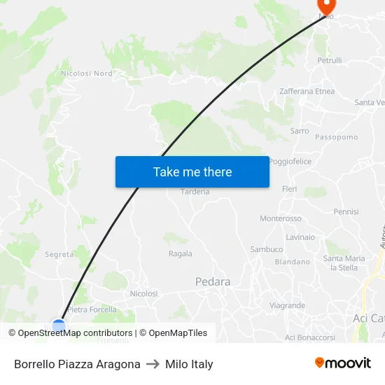 Borrello Piazza Aragona to Milo Italy map