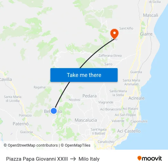 Piazza Papa Giovanni XXIII to Milo Italy map