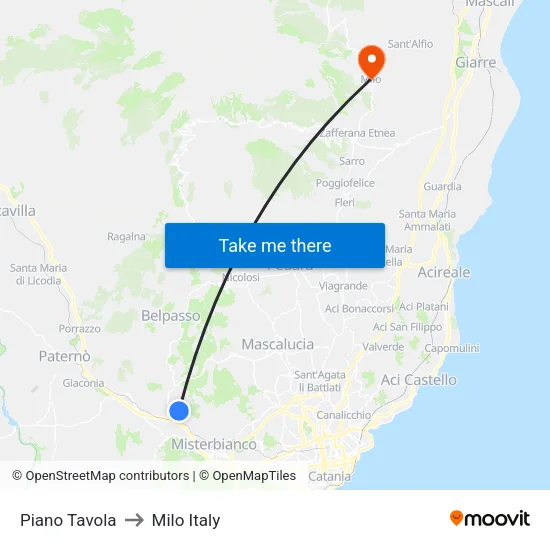Piano Tavola to Milo Italy map