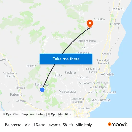 Belpasso - Via III Retta Levante, 58 to Milo Italy map