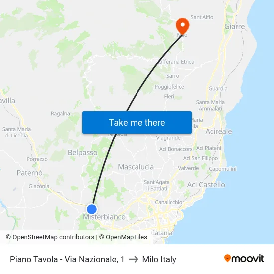 Piano Tavola - Via Nazionale, 1 to Milo Italy map