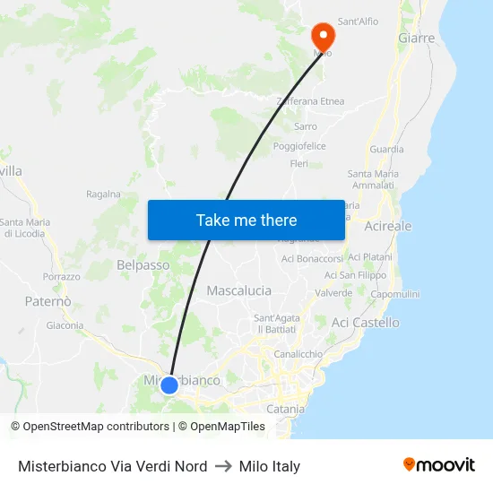 Misterbianco Via Verdi Nord to Milo Italy map