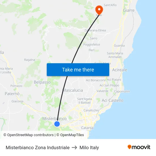 Misterbianco Zona Industriale to Milo Italy map