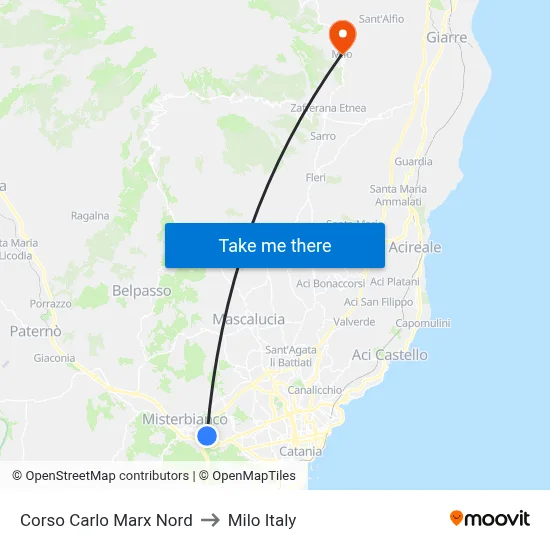 North Karl Marx Course to Milo Italy map