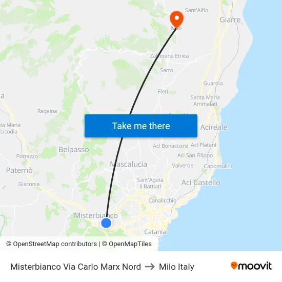Misterbianco Via Carlo Marx North to Milo Italy map