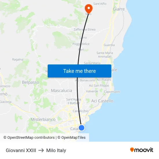 Giovanni XXIII to Milo Italy map