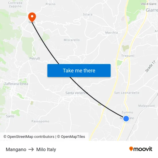 Mangano to Milo Italy map