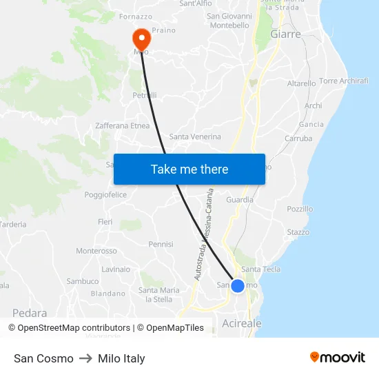 San Cosmo to Milo Italy map