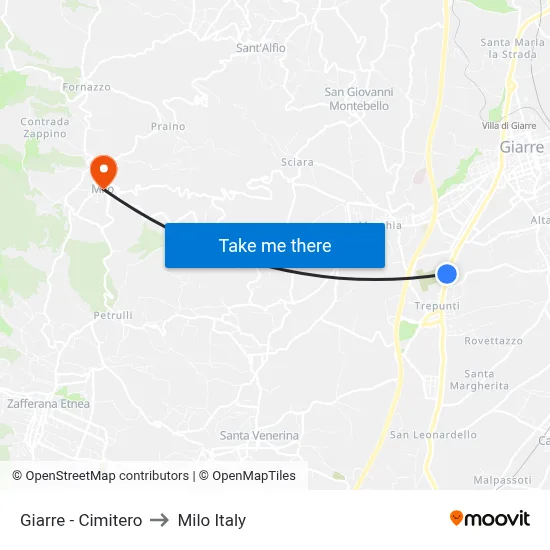Giarre - Cemetery to Milo Italy map