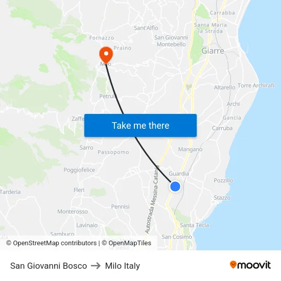 San Giovanni Bosco to Milo Italy map