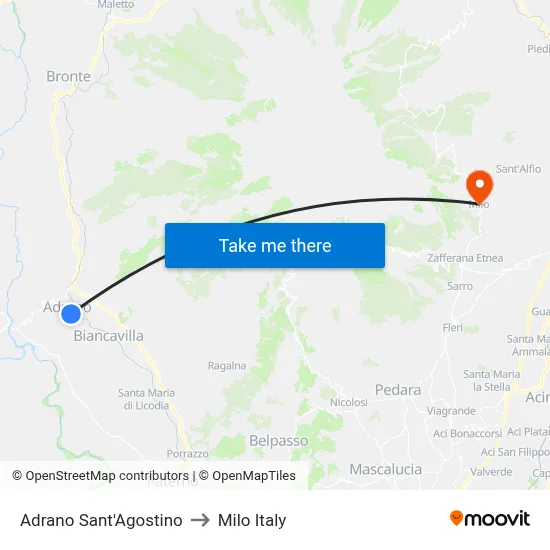 Adrano St. Augustine to Milo Italy map