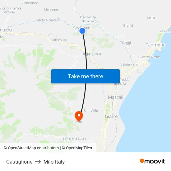Castiglione to Milo Italy map