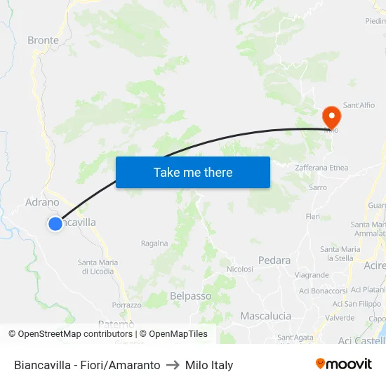 Biancavilla - Fiori/Amaranto to Milo Italy map