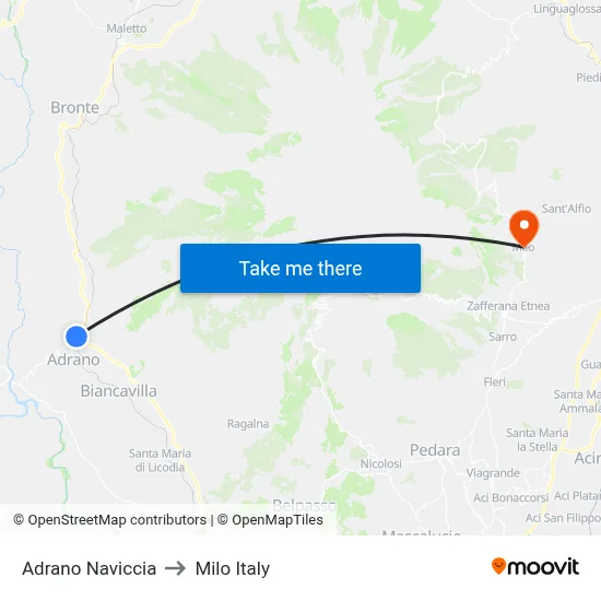 Adrano Naviccia to Milo Italy map