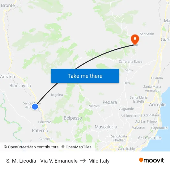 S. M. Licodia - Via V. Emanuele to Milo Italy map