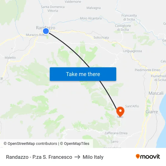 Randazzo - P.za S. Francesco to Milo Italy map