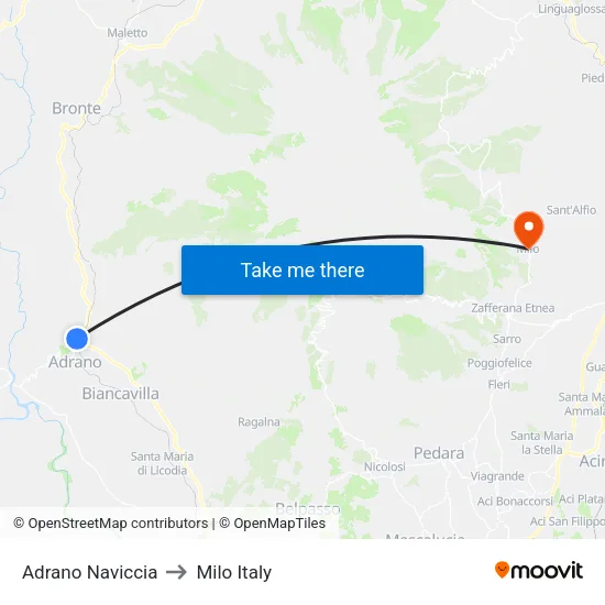 Adrano Naviccia to Milo Italy map