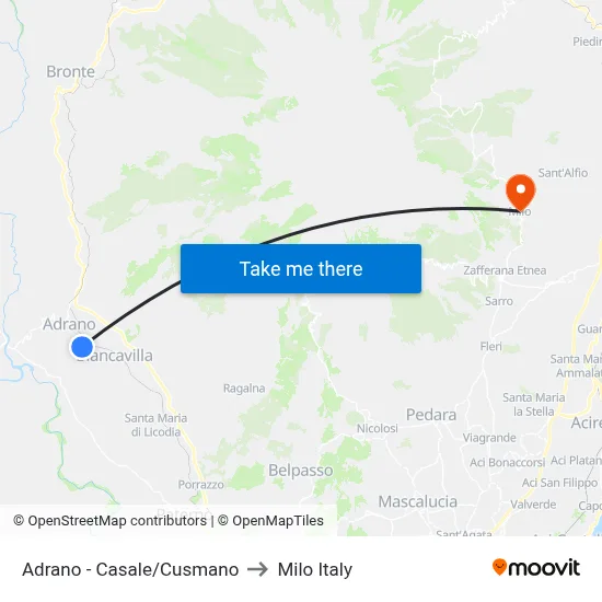 Adrano - Casale/Cusmano to Milo Italy map