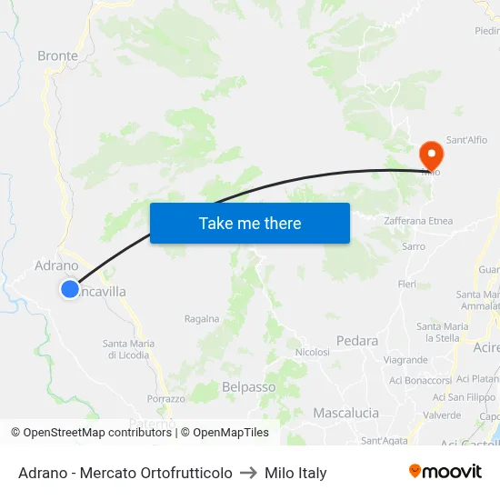 Adrano - Mercato Ortofrutticolo to Milo Italy map