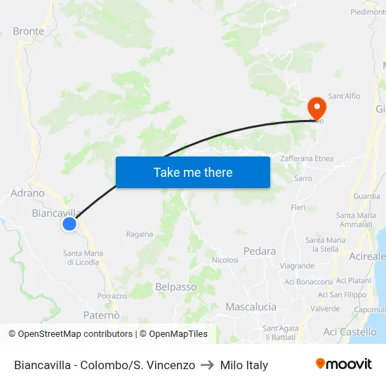 Biancavilla - Colombo/S. Vincenzo to Milo Italy map