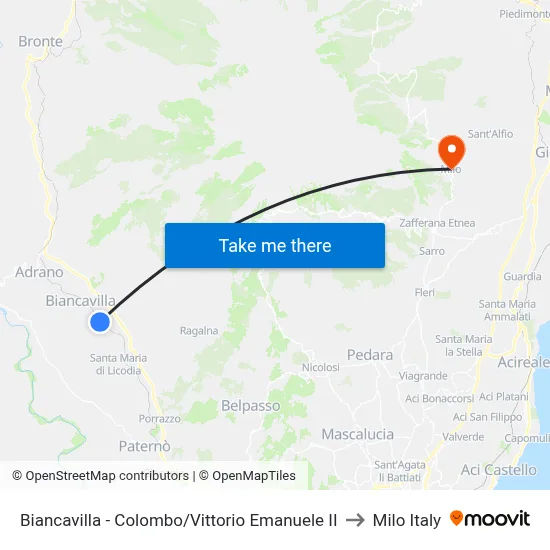 Biancavilla - Colombo/Vittorio Emanuele II to Milo Italy map