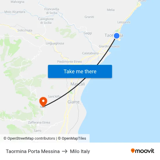 Taormina Messina Gate to Milo Italy map