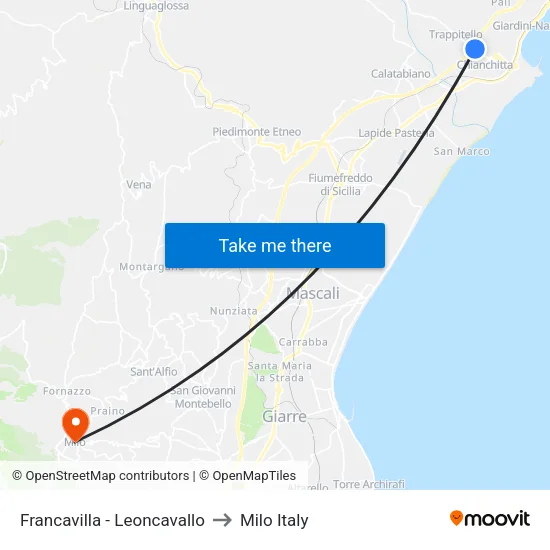 Francavilla - Leoncavallo to Milo Italy map