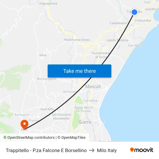 Trappitello - P.za Falcone E Borsellino to Milo Italy map