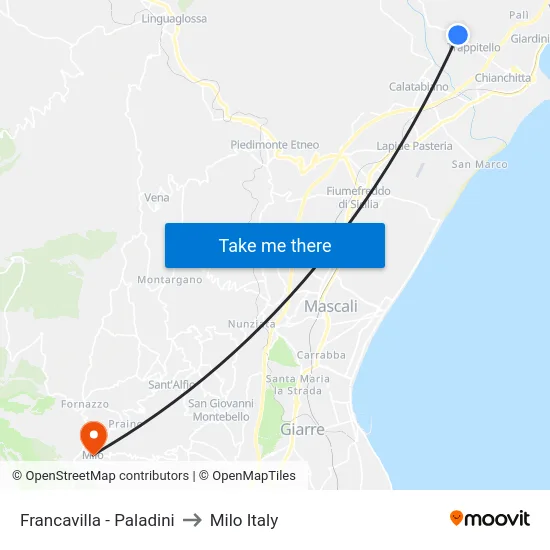 Francavilla - Paladini to Milo Italy map