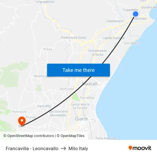 Francavilla - Leoncavallo to Milo Italy map