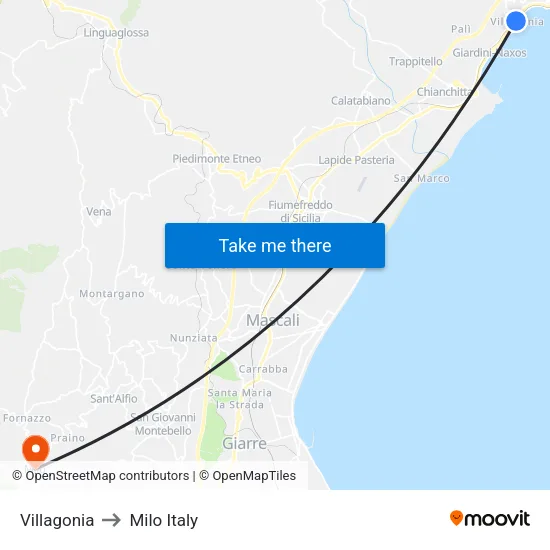 Villagonia to Milo Italy map