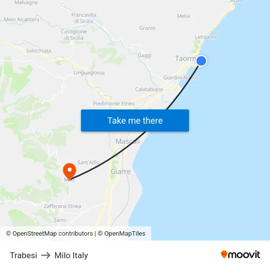 Trabesi to Milo Italy map
