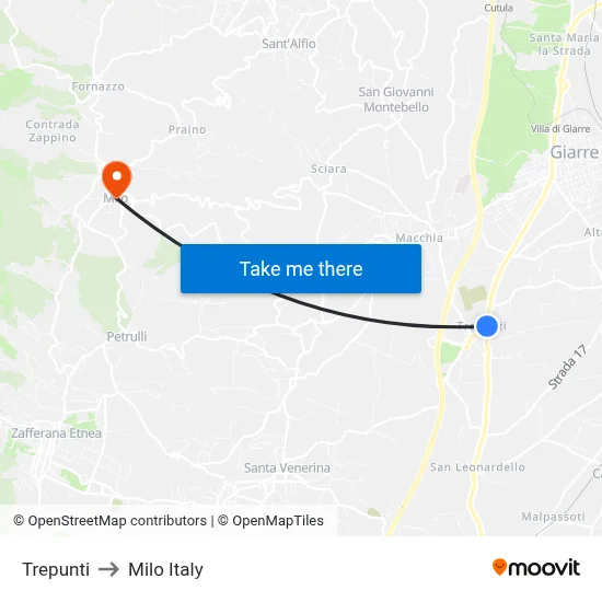 Trepunti to Milo Italy map