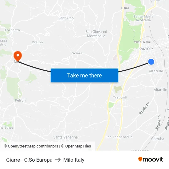 Giarre - Parco Jungo to Milo Italy map