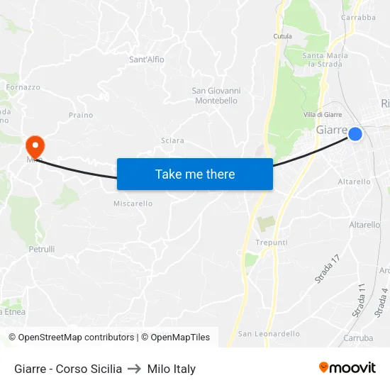 Giarre - Corso Sicilia to Milo Italy map