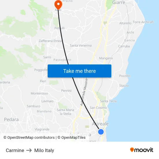 Carmine to Milo Italy map